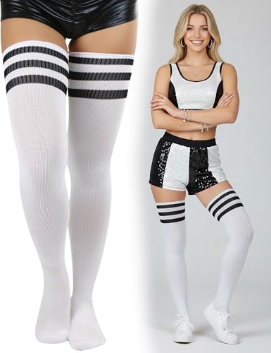 Image of ToBeInStyle Women's Heavyweight Knit Thigh High Long Socks w /Contrast 3 Stripe Top Band