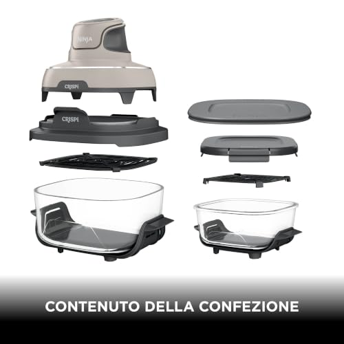 Ninja CRISPi Freidora de Aire portátil, 3,8 l, 4 en 1, freír con Aire, Asar, Mantener Caliente y gratinar, compacta, Incluye 2 recipientes de Vidrio extraíbles y Tapas, 1700 W, Piedra, FN101EUST - 4