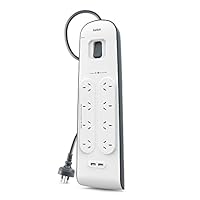 Belkin 8-Outlet Surge Protection Strip with 2,4 Amp USB Charging, White/Grey (BSV804au2M)