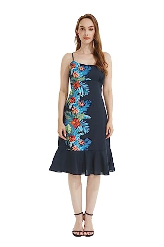 Image of Matchable Family Hawaiian Luau Men Women Girl Boy Clothes in Orchid Paradise Navy