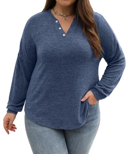 Image of Gloria&Sarah Womens Plus Size Tops Long Sleeve Henley Shirts Fall Fashion Oversized Sweatshirt Tunic Sweaters L-4XL