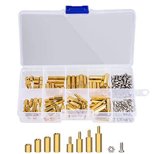 ducha solar Separadores de Latón M2.5 Hexagonal Espaciadores Macho Hembra Tornillos y Tuercas de Acero Inoxidable Kit de Surtido con Caja de Almacenamiento 180 Piezas
