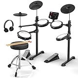 AiJoy Electronic Drum Set for Beginners with 4 Quiet Mesh Pads, 2 Cymbals w/Choke, 200+ Sounds, USB MIDI, Includes Throne, Sticks & Headphones, Perfect Kit for Kids & Gifts