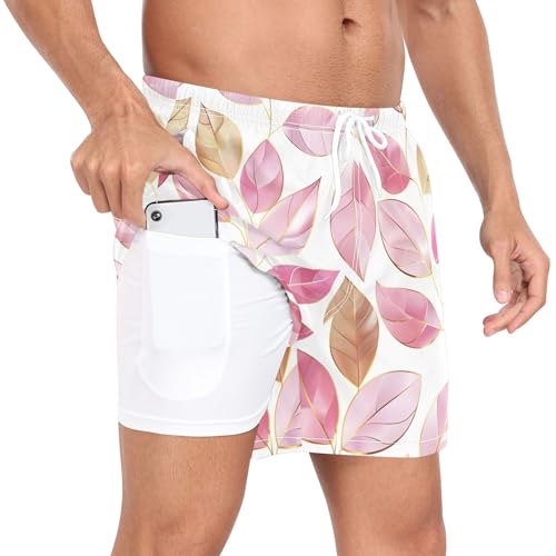 xigua Leaves Mens Swim Trunks with Liner, 5 inch Quick Dry Mens Boardshorts for Beach2