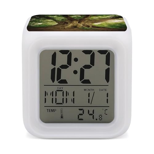 Reloj digital de escritorio con luz nocturna multicolor y fecha para dormitorios infantiles 2