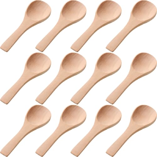 Boao 50 Pcs Small Wooden Spoons, 3.5'' L, Mini Wood Natural Tiny Spoons Wooden Little Teaspoons for Jars Sugar Creamer Honey Spices Salt Kitchen Supplies (Wood Color)