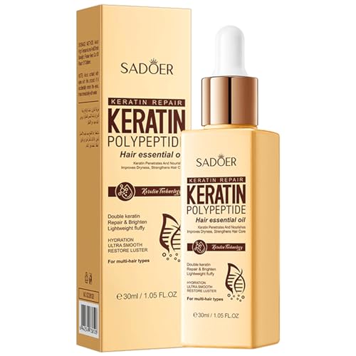Aceite Tratamiento Capilar SADOER 30 ml – Aceite para el Cabello Anti‑Frizzy Nutritivo con Brillo Espejo, Infusionado con Argán y Jojoba, Textura Ligera No Grasa, Fórmula Transparente Sin Residuos