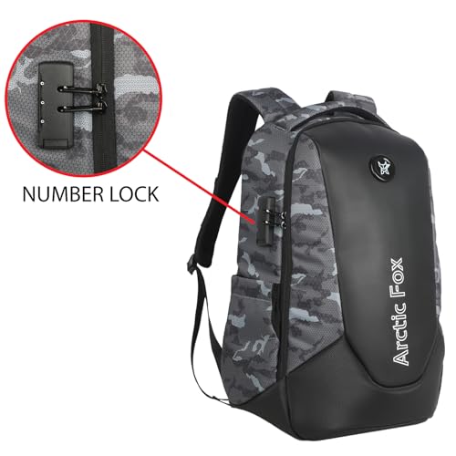 Image of Arctic Fox Ranger Anti-Theft Backpack with USB Charging Port | 35 Ltr Capacity | Multipurpose Backpack |Rain Cover | Number Lock | 15.5 Inch Laptop Backpack (Camo Grey)