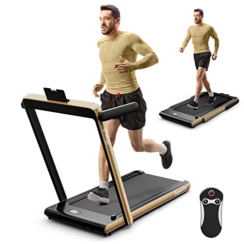 Image of Goplus 2 in 1 Folding Treadmill, 2.25HP Superfit Under Desk Electric Treadmill, Installation-Free with Remote Control, APP Control and LED Display, Walking Jogging for Home Office