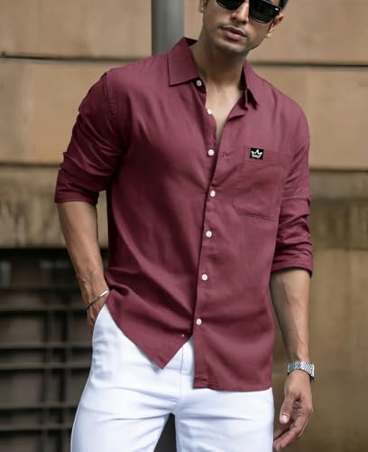 Image of IndoPrimo Men's Regular Fit Cotton Casual Shirt | Premium Solid Full Sleeve Shirt