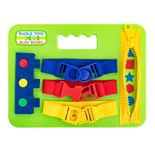 Buckle Toys Mini Busy Board Green Montessori Learning Toy for Toddlers