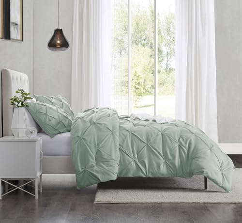 Image of Nestl Sage Green Duvet Cover King Size - Soft Double Brushed Duvet Set with Button Closure & Corner Ties, 3 Piece Luxurious Pinch Pleated Duvet Cover Set 104x90 Inches with 2 Pillow Shams