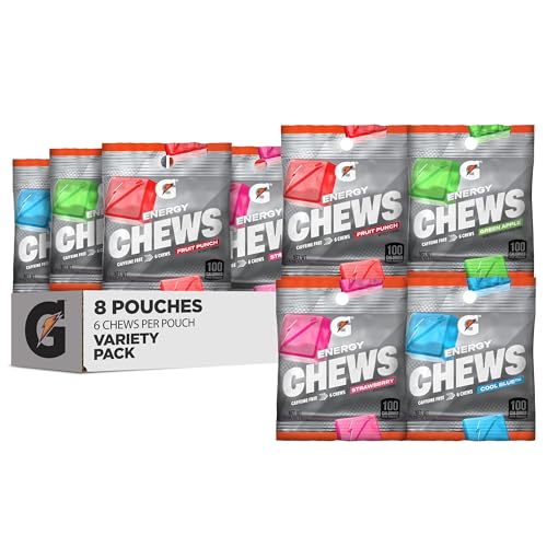 Gatorade Energy Chews, 4 Flavor Variety Pack, Caffeine Free, B12, 1.06 oz - 100 Calorie Pouches, (8...