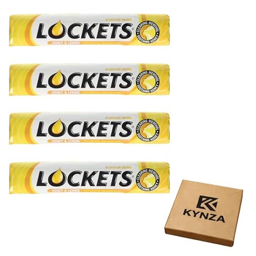 Lockets Throat Sweets Honey & Lemon 4 x 41g Multipack | Menthol Lozenges with Liquid Honey Centre | Cooling Relief for Dry Tickly Throat | Fresh Breath & Everyday Comfort | No Artificial Colours