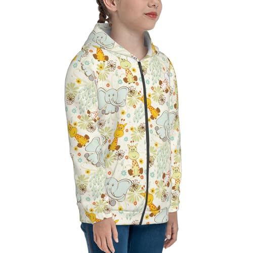Cartoon Giraffe and Elephant Kids Pullover Hoodies Boys Zip Up Sweatshirts Girls Athletic Clothes with Pocket4