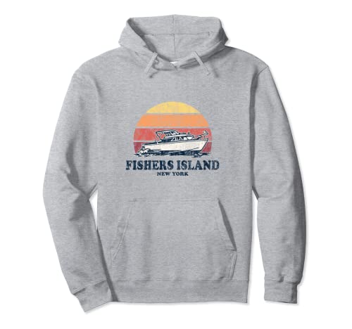 Fishers Island NY - Barcos retro de los años 70 Sudadera con Capucha