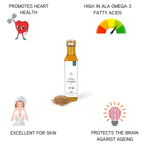 Adi Organic Flaxseed Oil- Cold Pressed Unrefined Usda Certified Organic Flaxseed Oil For Healthy Heart, Hair, Skin- Non-Gmo Vegan Keto-Friendly- Flaxseed Oil For Cast-Iron Seasoning - 8.8 Fl Oz-250Ml #TOP4