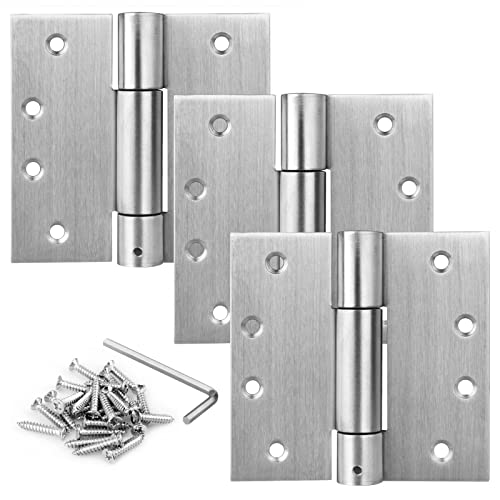 TSSS 3 Pack Self Closing Door Hinges 4(100 x100 mm),Stainless Steel Spring Butt Hinges fits 40 mm Thick Door Panel,for Home, Indoor Garden, Hotel, Commercial,Max Load 30kg