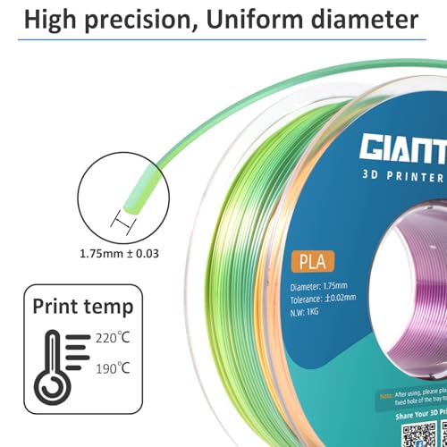 Image of GIANTARM Silk PLA Filament 1.75 mm, 3D Printer Filament PLA 1 kg Spool, Colour Grandient