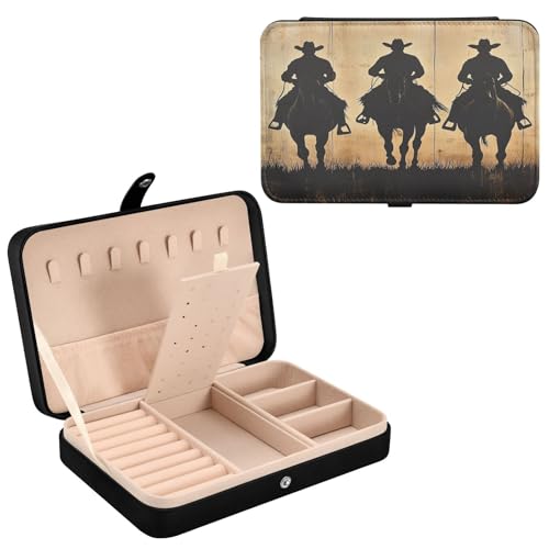 Haskirky Cowboys Jewelry Box Portable PU Leather Travel Jewelry Organize for Women Jewelry Storage Display Holder for Ring, Necklace, Earring