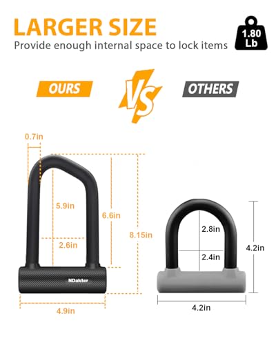 Image of NDakter Bike Locks Heavy Duty Anti Theft, Bicycle U Lock for Ebike, 18mm Shackle with 3 Keys for Electric Escooter, Mountain & Folding Bike, Tri-Bike Wheel Lock Sturdy