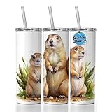 Blooza Blooza Prairie Dog Family Watercolor Skinny Tumbler 20oz with Straw Insulated Water Bottle Gift