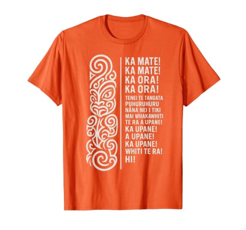 New Zealand Maori Haka Ka Mate Song Rugby T-Shirt, Men, Orange, Medium
