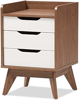 Bowery Hill Contemporary 3 Drawer Nightstand in White and Walnut