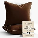 Blau Marité Set de 2 Fundas Cojín Terciopelo 45x45 cm – Cojines Decorativos sofá Cama salón. Funda cojín con Ribete. Relleno no Incluido. (Marrón y Camel)