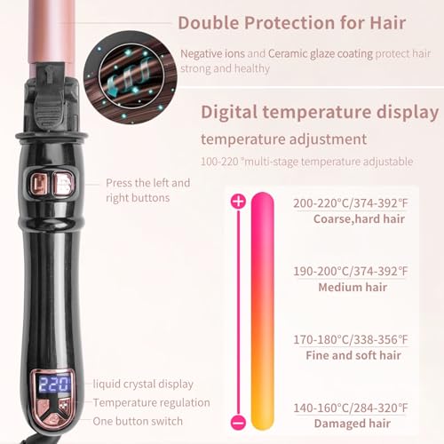 Uotjcnr UOTJCNR-3 2024 Newest 28Mm/1.1 Inch Automatic Curling Wand Rotating Curling Iron For Long Short Hair, Automatic Hair Curler With Led Display, Professional Hair Waver Hair Styling Irons Fast Heating Wand thumb #4