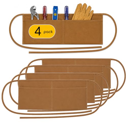 Image of LABELPLASH 2 Pocket Canvas Work Waist Nail Apron Washable Tool Utility for Gardening Woodworkers Roofers Artists & Crafts (Caramel 4 Pack)