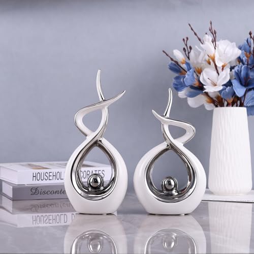Escultura Moderna Abstracta de Cerámica Blanca y Plata miniatura 5