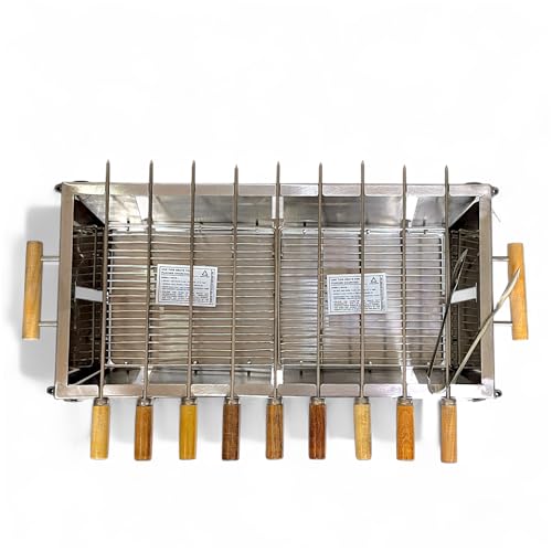 Image of Compact Portable Foldable Stainless Steel Charcoal Barbeque BBQ Grill Set with Extendable Legs, Skewers, Tongs, Bag, Charcoal Tray + Top Cooking Grate For Home Outdoor Garden (KL-GRX03G)