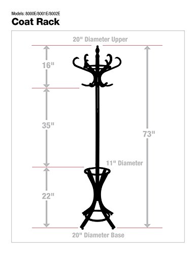 Headbourne 8002 Floor Standing Hat and Coat Rack with Umbrella Stand, Wood with Light Pine Finish