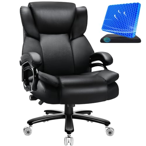 Image of Indulgear Big and Tall Office Chair with Gel Seat Cushion,Heavy Duty Office Chair for Heavy People, High Back Executive Computer Chair with Adjustable Lumbar Support, Dual Rubber Wheel