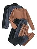 Conjunto Deportivo para Mujer de 2 Piezas con Mangas Largas y Pantalones en Tejido de Pana, 3 conjuntos. Muy Comodos y Suaves (US, Alpha, Large, Regular, Regular, NEGRO, MARRÓN Y GRIS OSCURO)