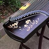LANDTOM Professional Concert Level Ebony Wood Guzheng(163cm) with Hand-Carved Craftwork For Adults/Children/Senior/Intermediate/Beginner (Ebony-yulan)