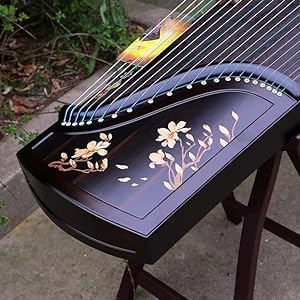 LANDTOM Professional Concert Level Ebony Wood Guzheng(163cm) with Hand-Carved Craftwork For Adults/Children/Senior/Intermediate/Beginner (Ebony-yulan)