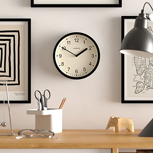 Jones Clocks® The Spin - Small Clock - Round Wall Clock - Kitchen Clock - Living Room Clock - Office Clock - Decorative Home Accessories - Modern Wall Clock - Modern Wall Clock (Black) #TOP2