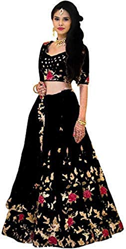 Shree Radhe Enterprise Women's Silk Semi stitched Lehenga Choli (Lehenga Cholis_Black_Free Size)