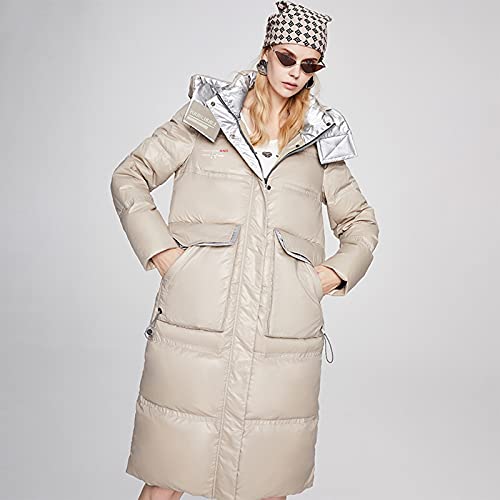 Gmjay Doudoune pour Femme Vêtements d'hiver à Capuche Épais en Duvet de Canard Blanc Manteau Mi-Long,Khaki,S(Small) – vue 2
