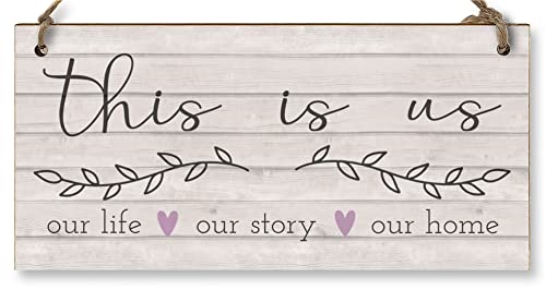 Image of The Plum Penguin Handmade Wooden Hanging Wall Plaque This Is Us Our Life Our Story Our Home Sentimental Decorative Sign Family
