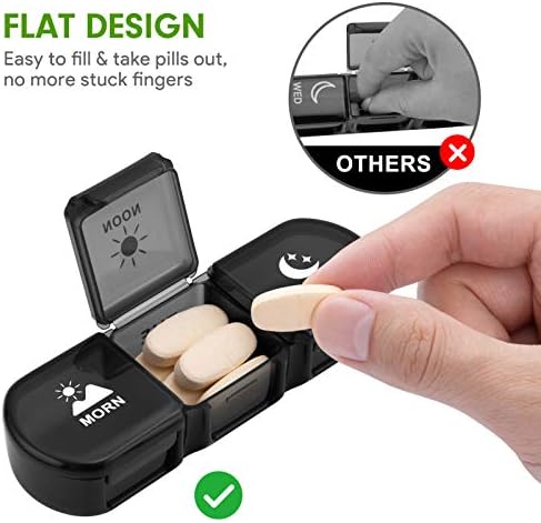 Fullicon Weekly Pill Box Organiser 3 Times A Day, Travel 7 Day Tablet Boxes with Large Compartments for Medicine, Medication, Vitamin, Supplement and Fish Oil Supplements (Black)