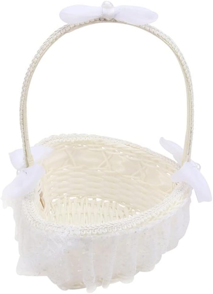 1pc Wedding Flower Basket Lace Heart-Shaped Girl Hand-Held Petal Decorate Bridesmaids(D)
