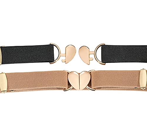 Ovogbee Elastic Belts For Girls Stretch 3 Pack Little Toddler Teen Kids Adjustable Uniform Belt Girls Fashion Belt Peach Heart Black Pink Brown #TOP4