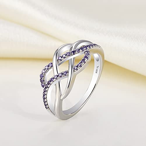 Yl Celtic Knot Rings 925 Sterling Silver Twisted Knot Ring 18K White Gold Plated Created Amethyst Infinity Statement Rings-Size5 #TOP3