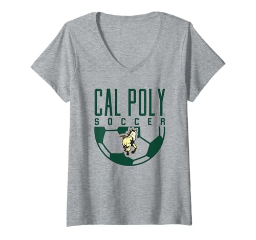Womens Cal Poly Mustangs Soccer Arch V-Neck T-Shirt