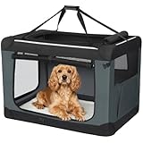 Fobyfurny Hundebox Faltbar, Tragbare und Atmungsfreie 3-Türen Hundetransportbox Faltbar mit Entfernbarer Matte und Seitlicher Aufbewahrungstasche, Innen- und Außenbereich, Grau, 76,2 x 53,4 x 53,4 cm