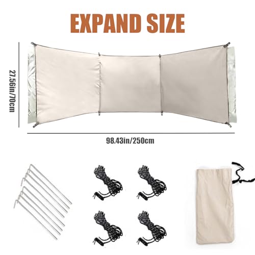 Peosaard Wind Screen 98x28in Foldable Wind Blocker 210D Silver Coating Camping Windbreaks with Grommet 3 Panel Wind Screen for Outdoor Beach Lawn, Wind Screen for Outdoor - Thumbnail 2