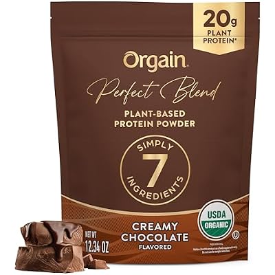 Orgain Organic Vegan Perfect Blend Protein Powder, 20g Clean Plant Protein, 7 Ingredients,lt;1g Sugar, Gluten Free, Non-GMO; No Artificial Flavors, Stevia Extract, Dairy or Soy Ingredients- Chocolate
